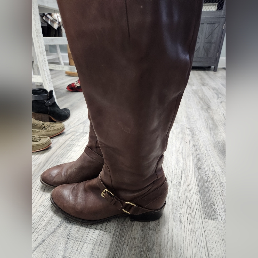 Ralph Lauren Mila brown leather riding boots.
